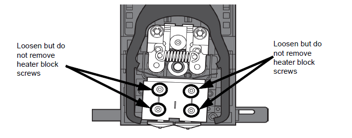 Heater block screws - Loosen but do not remove heater block screws.