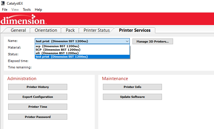Selecting your printer in CatalystEX when trying to find Stratasys Service Documents