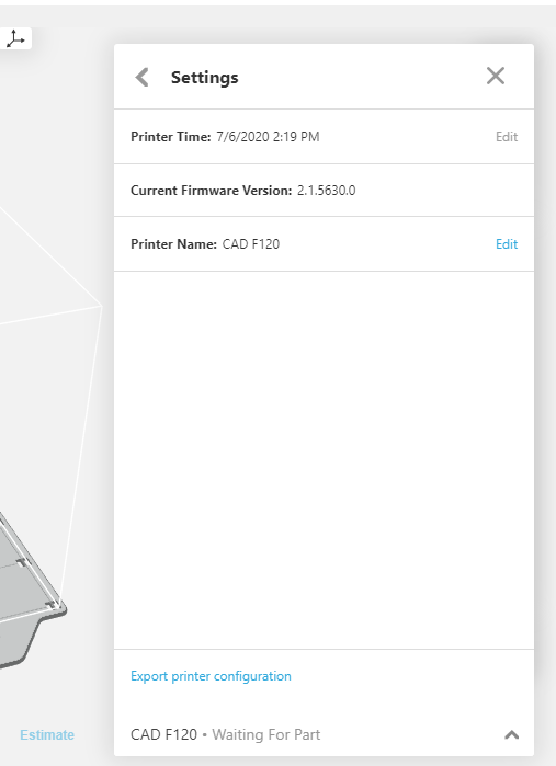 Printer Settings Page GrabCAD Print wen finding Stratasys Service Documents
