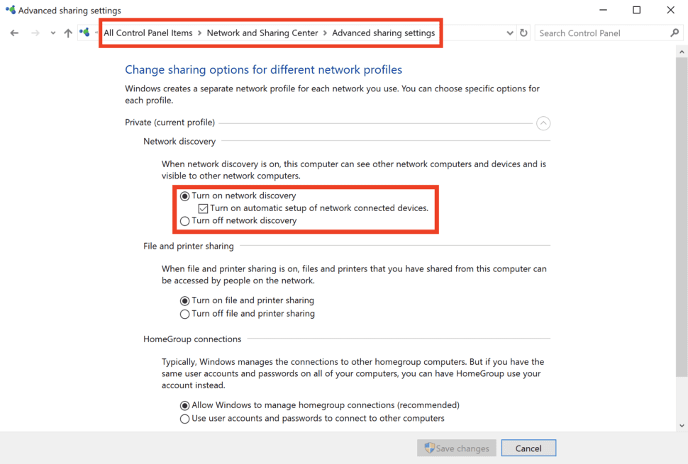 Turning on network discovery