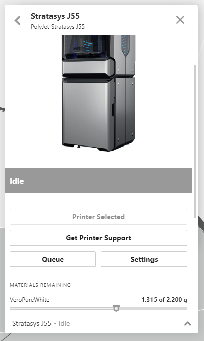 Polyjet Printer details page when finding Stratasys Service Documents
