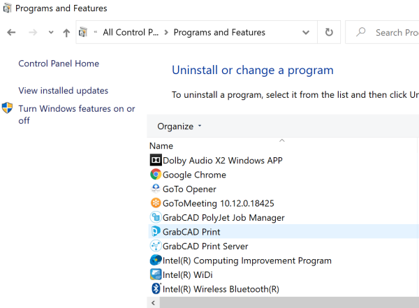 Removing GrabCAD from front panel