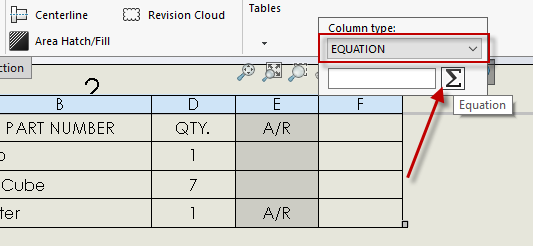Right click the QTY. column header and select Insert > Column Right. This column is driven by the Custom Property of A/R.