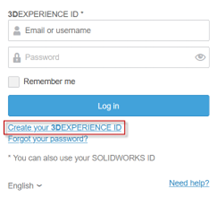 This image shows where on the page to select "Create your 3DEXPERIENCE ID".