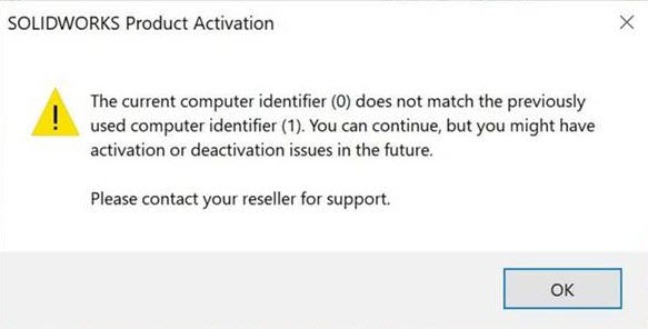 “The current computer identifier (0) does not match…”